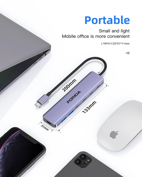 FORIDA Type-C Hub 7-в-1 PD 100W, Док-станція для ноутбука, планшета, MacBook FORIDA-7IN1 фото