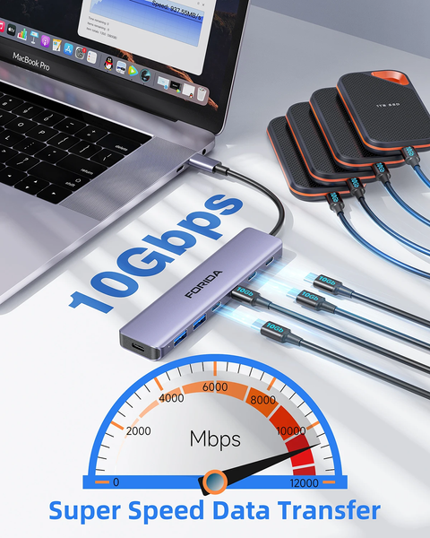 FORIDA Type-C Hub 7-в-1 PD 100W, Док-станція для ноутбука, планшета, MacBook FORIDA-7IN1 фото