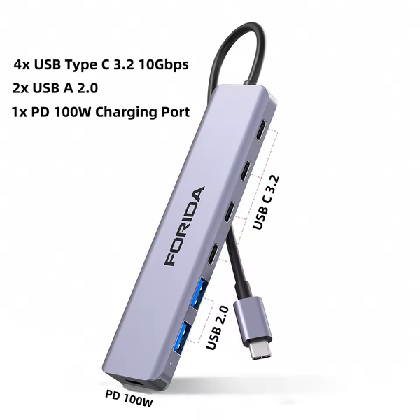 FORIDA Type-C Hub 7-в-1 PD 100W, Док-станція для ноутбука, планшета, MacBook FORIDA-7IN1 фото