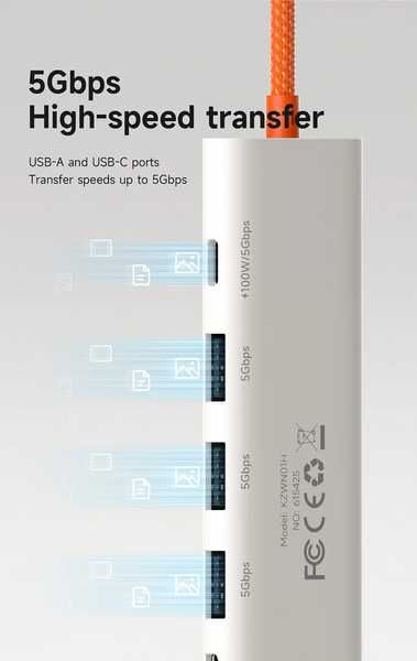 USB-C док-станція Hagibis 5-в-1 з HDMI 4K 60 Гц, 3&times;USB 3.0 та Power Delivery 100 Вт KZWN01H фото
