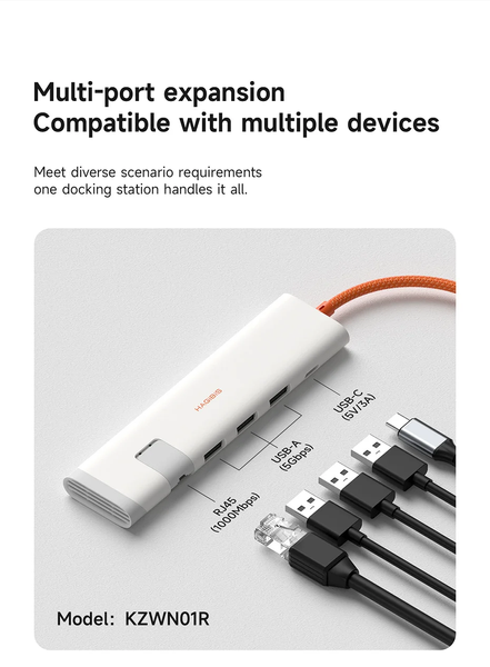 USB-C док-станція Hagibis 5-в-1 з гігабітним LAN RJ45, 3&times;USB 3.0 та Power Delivery 100 Вт KZWN01R фото