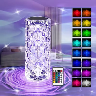 Кришталевий сенсорний нічник Crystal Rose RGB з пультом, 16 кольорів, акумуляторний CRL-RS-16COL фото