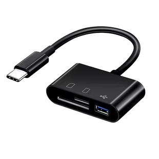 Картридер/Перехідник для Type-C на USB та SD/TF Card Reader адаптер для USB-C на флешку та SD TF, чорний 000-044 фото
